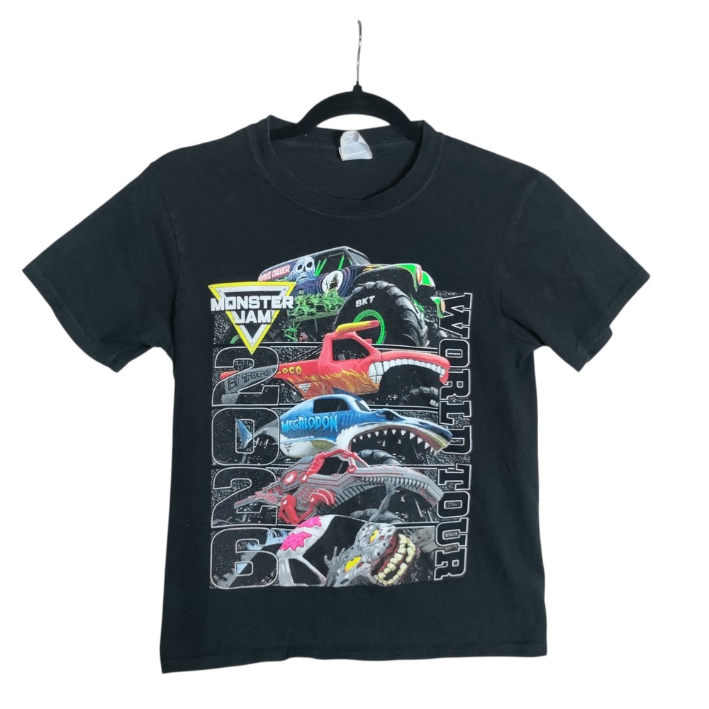 Monster Jam World Tour 2026 Kids Graphic T-Shirt Black Port & Company Youth M